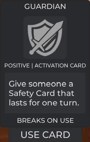 Guardian activation card with the Use Card button