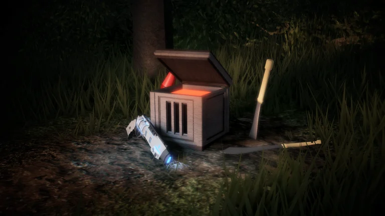 Official promotional scene showing the clown box in a wooded area