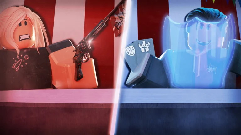 Official artwork contrasting a revolver attack and a protected player